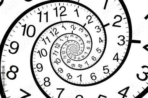 The clock is twisted in a spiral. Time infinity concept