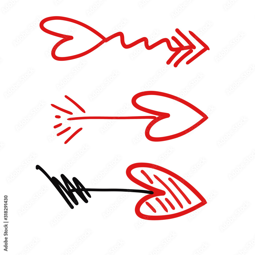 cupid arrow thin line red icon on white background, happy valentine day cupid arrow thin line red icon on white background, happy valentine day
