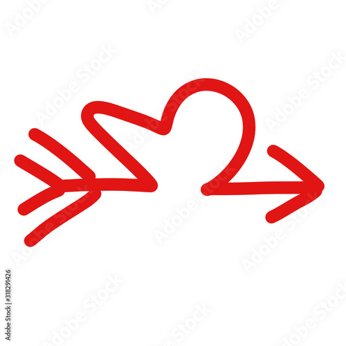 cupid arrow thin line red icon on white background, happy valentine day
