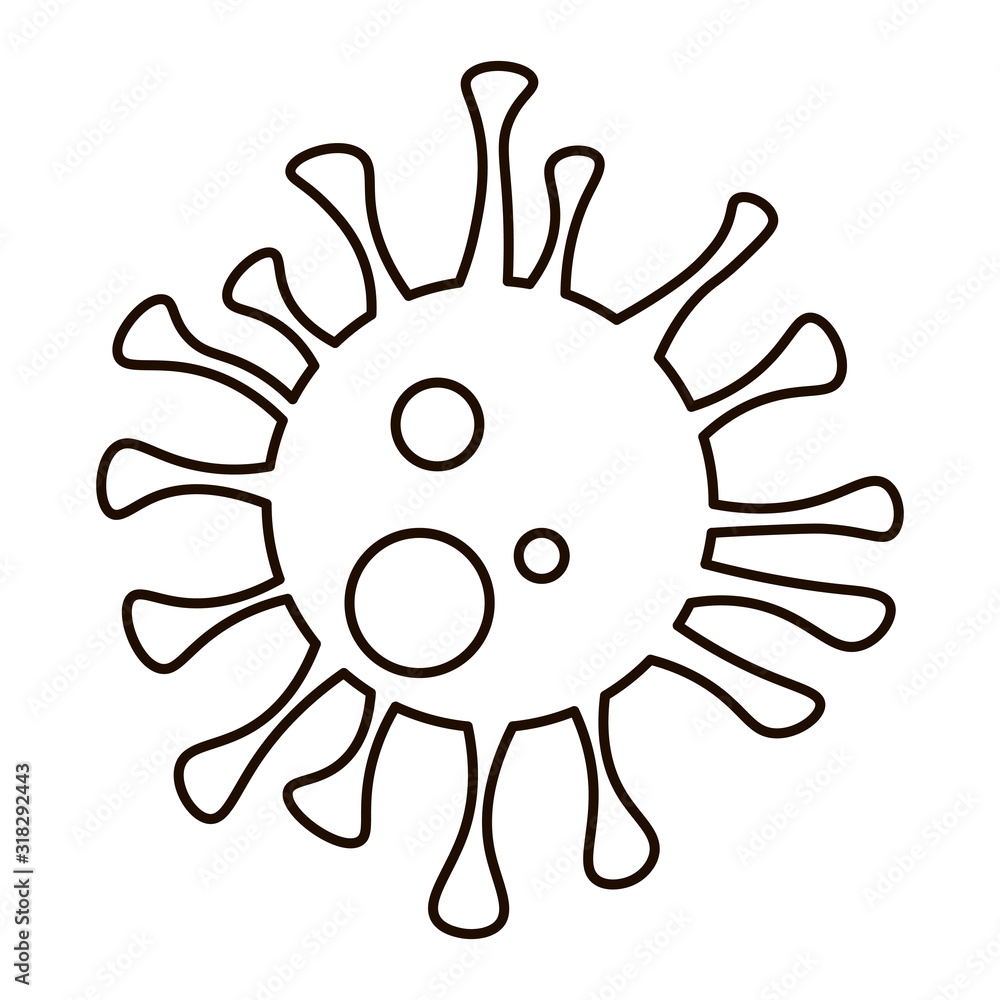 Virus. Coronavirus. nCoV. Ebola. Bacteria under the microscope. Biological element. Health hazard. Flu epidemic. Single black and white vector illustration. Isolated on white background.