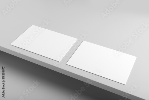 Real photo, business card mockup template, front and back, isolated on light grey background to place your design. 