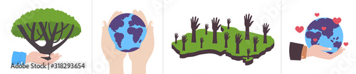 set human hands holding earth with nature love save planet pray for australia ecology environment concepts collection horizontal vector illustration