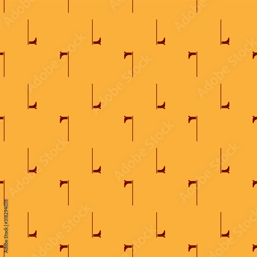 Red Medieval axe icon isolated seamless pattern on brown background. Battle axe, executioner axe. Medieval weapon. Vector Illustration