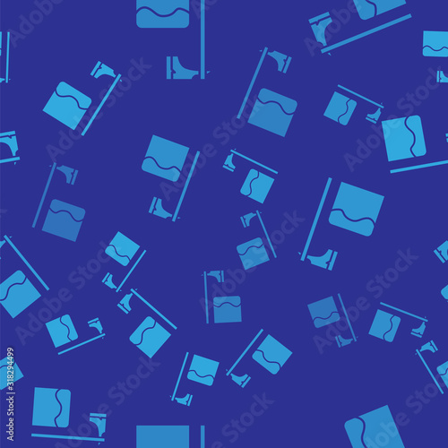 Blue Executioner axe in tree block icon isolated seamless pattern on blue background. Hangman, torturer, executor, tormentor, butcher, headsman. Vector Illustration
