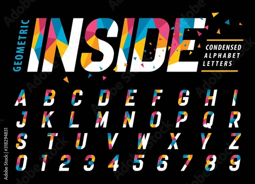Vector of Geometric Alphabet Letters and numbers, Modern Colorful Triangle Letter