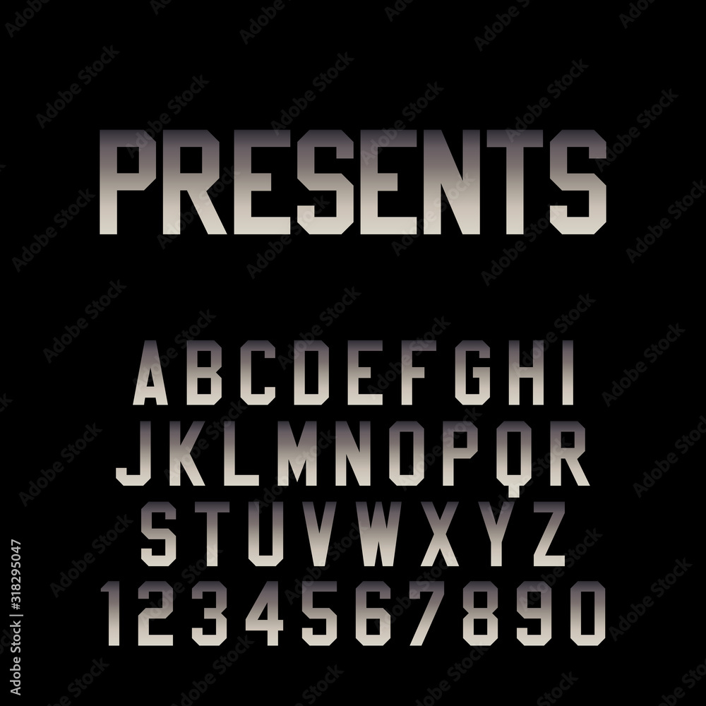 Modern Movie Title Font. Vector techno teaser and trailer alphabet with dramatic gradient.