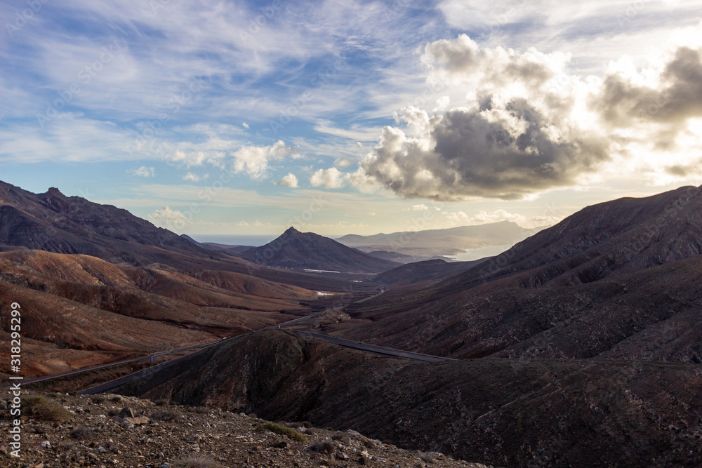 Panoramic view at landscape between Pajara and La Pared on canary island Fuerteventura Panoramic view at landscape between Pajara and La Pared on canary island Fuerteventura