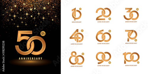 Set of Anniversary logotype design, Celebrating Anniversary Logo multiple line golden for celebration
