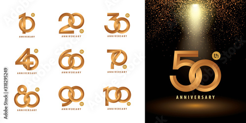 Set of Anniversary logotype design, Celebrating Anniversary Logo multiple line golden for celebration