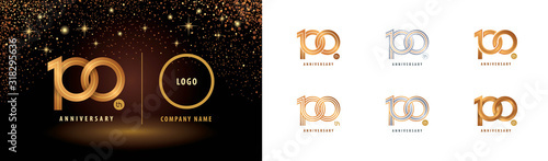 Set of 100th Anniversary logotype design, Hundred years anniversary celebration
