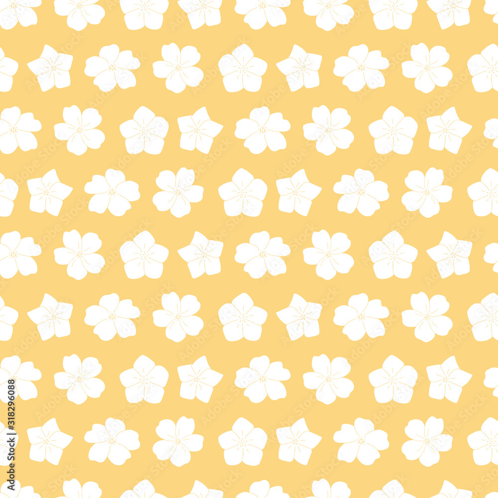 Vector white flowers seamless pattern yellow background Vector white flowers seamless pattern yellow background