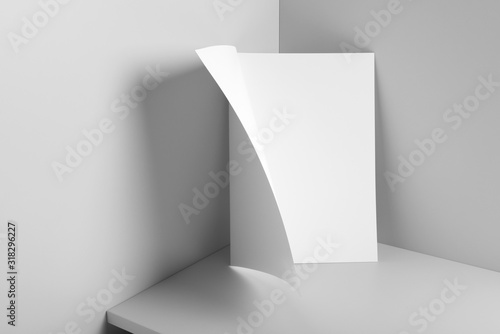 Real photo blank portrait A4, US-Letter, brochure magazine mockup isolated on gray background. © Mockup Cloud