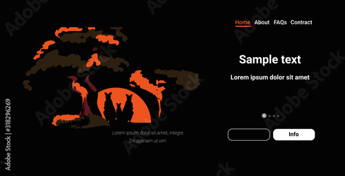 kangaroo silhouettes sitting near tree animals dying in bushfire forest fires in australia wildfire natural disaster concept intense orange flames horizontal copy space vector illustration