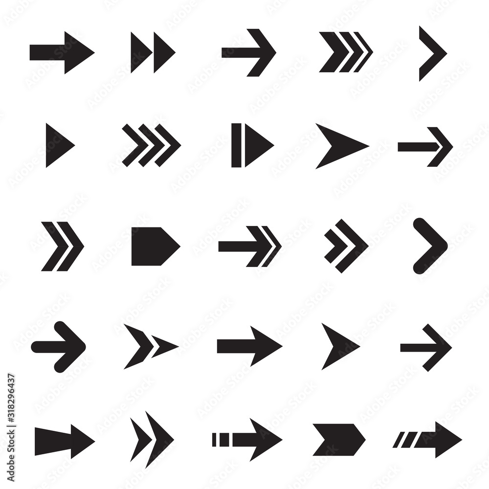 Simple arrows black and white icons set Simple arrows black and white icons set