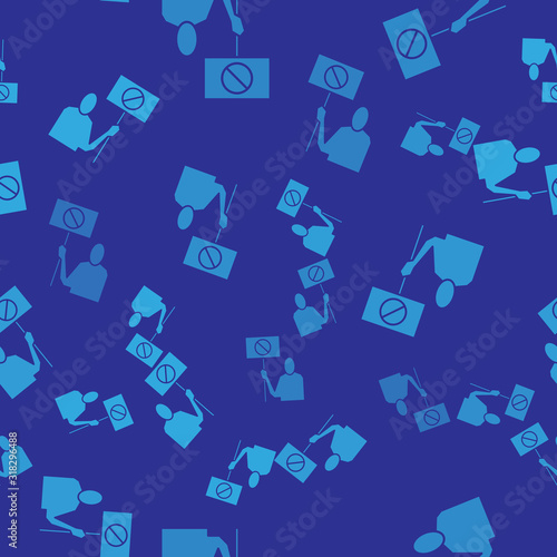 Blue Nature saving protest icon isolated seamless pattern on blue background. Earth planet protection, environmental issues demonstration. Vector Illustration