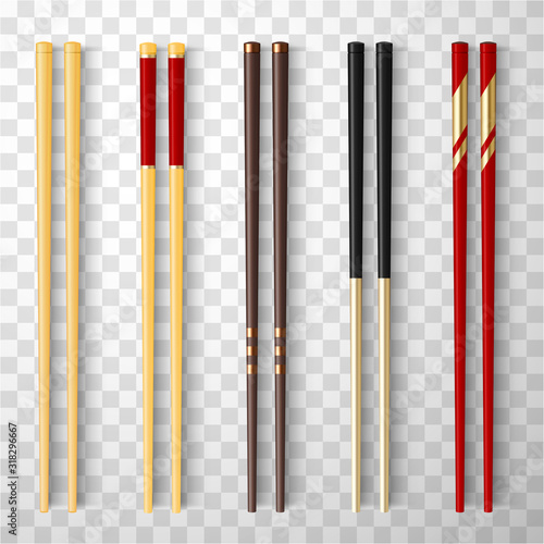 Food chopsticks colorful realistic 3d illustration set
