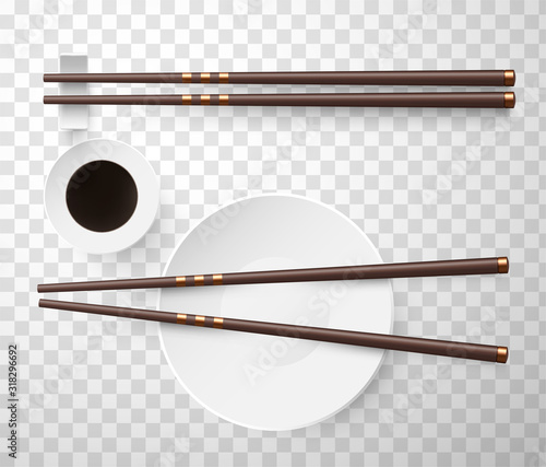 Food sticks on white saucer realistic vector illustrations set