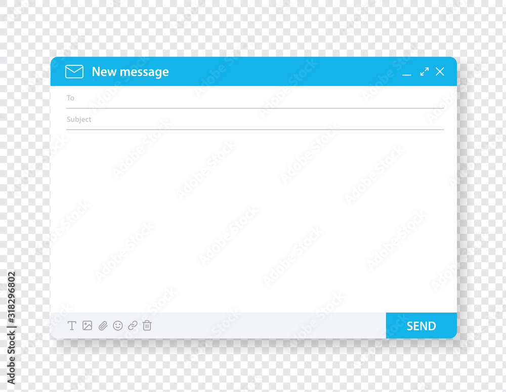 New message empty template realistic vector illustration.