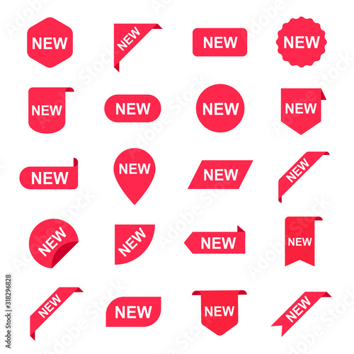 New product indication tags flat vector illustrations set