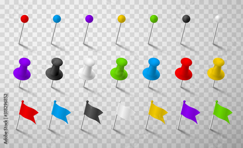 Colorful office pins realistic 3d vector illustrations set