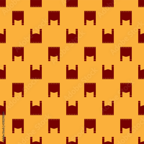 Red Plastic bag icon isolated seamless pattern on brown background. Disposable cellophane and polythene package prohibition sign. Vector Illustration