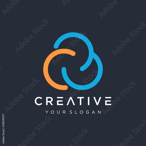 Initial CB logo design with cloud element. logo the letter C 3 in the form of abstract line art. symbol for technology digital. - VECTOR