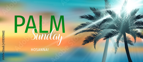 Palm Sunday (HOSSANA!) Holiday Greeting Card. Christian Palm Sunday Vector Illustration.