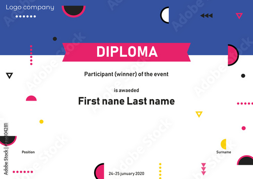  Diploma of participant / winner with simple geometric shapes