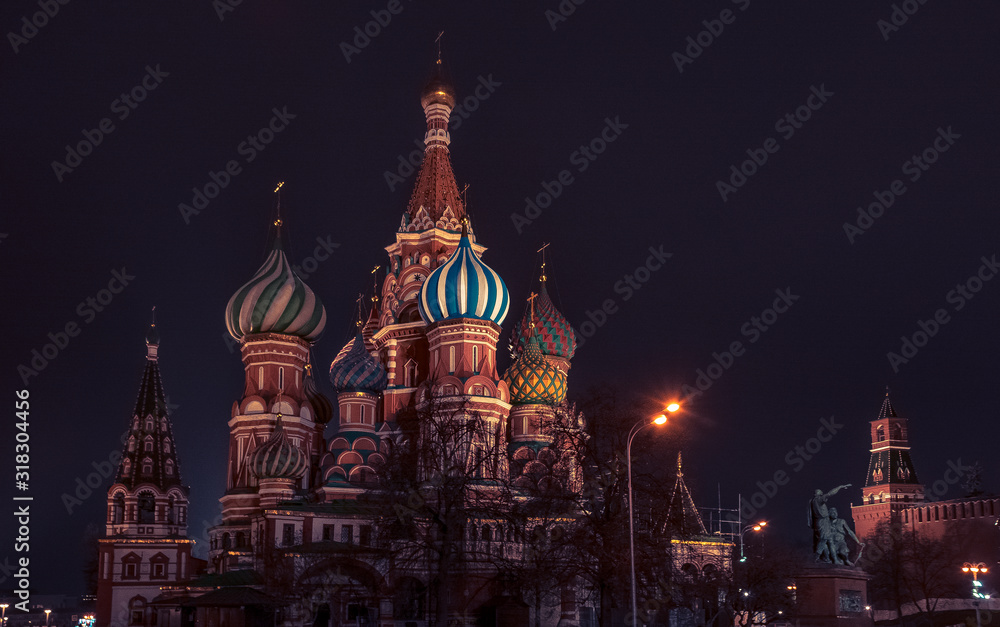 St Basils cathedral at night in Moscow