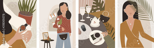 drawing of woman face, fashion concept, woman beauty minimalist with geometri...