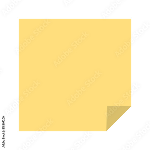 Colorful yellow note sheet. Vector isolated notepaper.