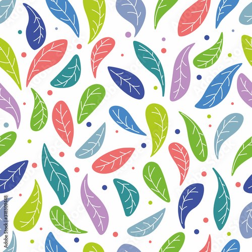 Colored leaves on a white background. Seamless pattern. Vector hand drawing