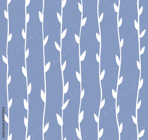 Stems with leaves on a gray background. Seamless pattern. Vector hand drawing