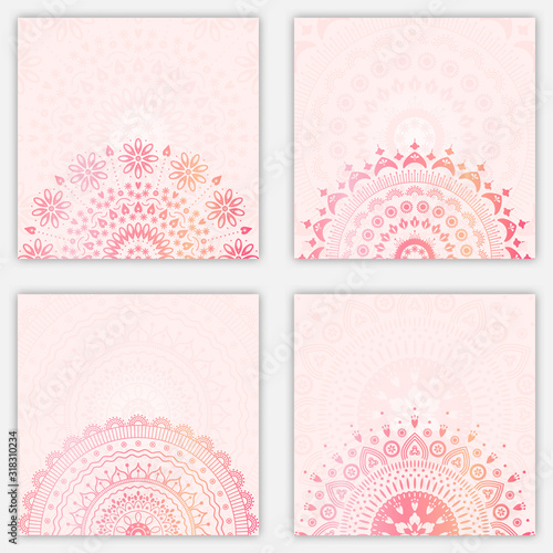 Set of four floral mandala banners for instagram feed. Colorful gradiet colored
