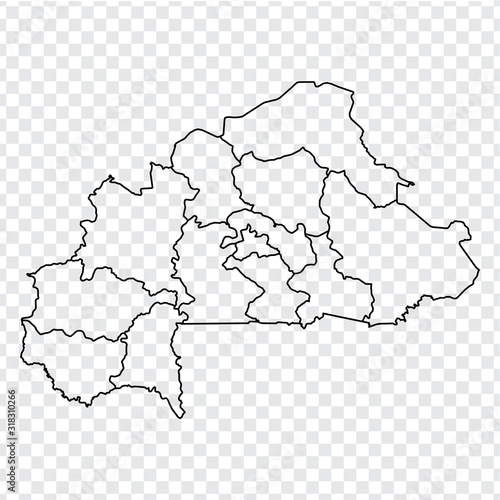 lank map of Burkina Faso. High quality map of Burkina Faso with provinces on transparent background for your web site design, logo, app, UI. Africa. EPS10.