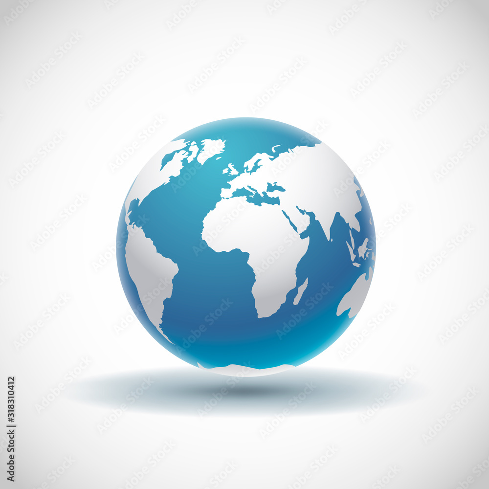 Vector 3d realistic Globe icon with smooth shadows and white map of the continents of the world. Vector 3d realistic Globe icon with smooth shadows and white map of the continents of the world.