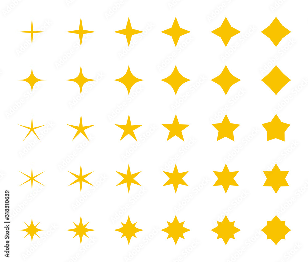 Stars collection. Yellow stars , vector icons, isolated on white background. Stars in modern simple flat style for web design. Vector Illustration - obrazy, fototapety, plakaty 