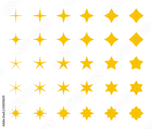 Stars collection. Yellow stars , vector icons, isolated on white background. Stars in modern simple flat style for web design. Vector Illustration