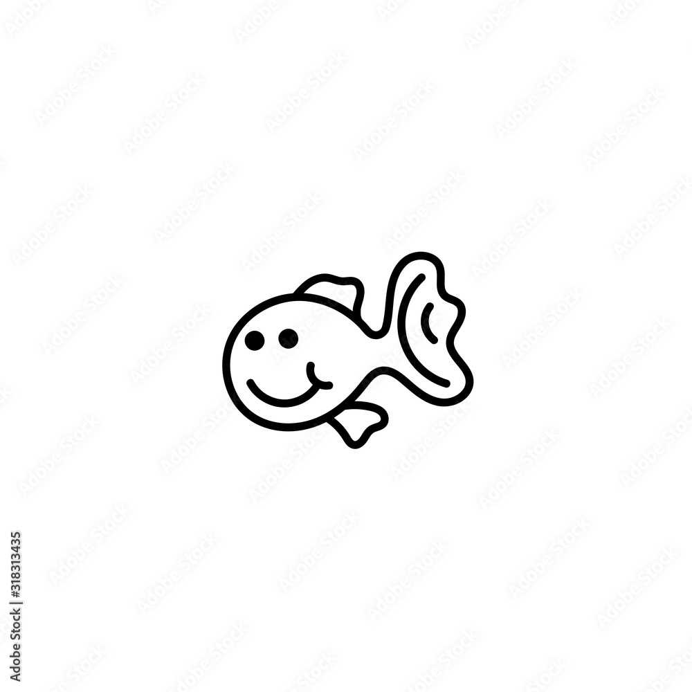 Obraz premium Vector cute fish. Nautical theme. Isolated on a white background. Hand-drawn doodles, contour illustration. Element for coloring books, posters, printing t-shirts, logos, stickers, etc