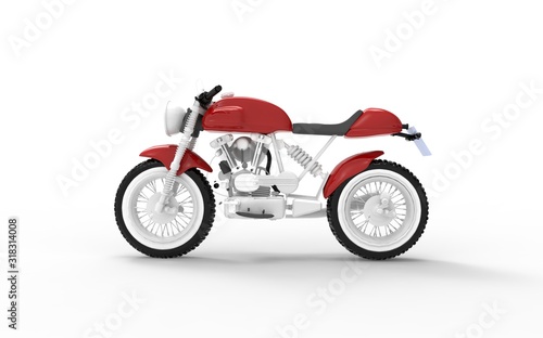3D rendering of a vintage cafe racer motorcycle on white background