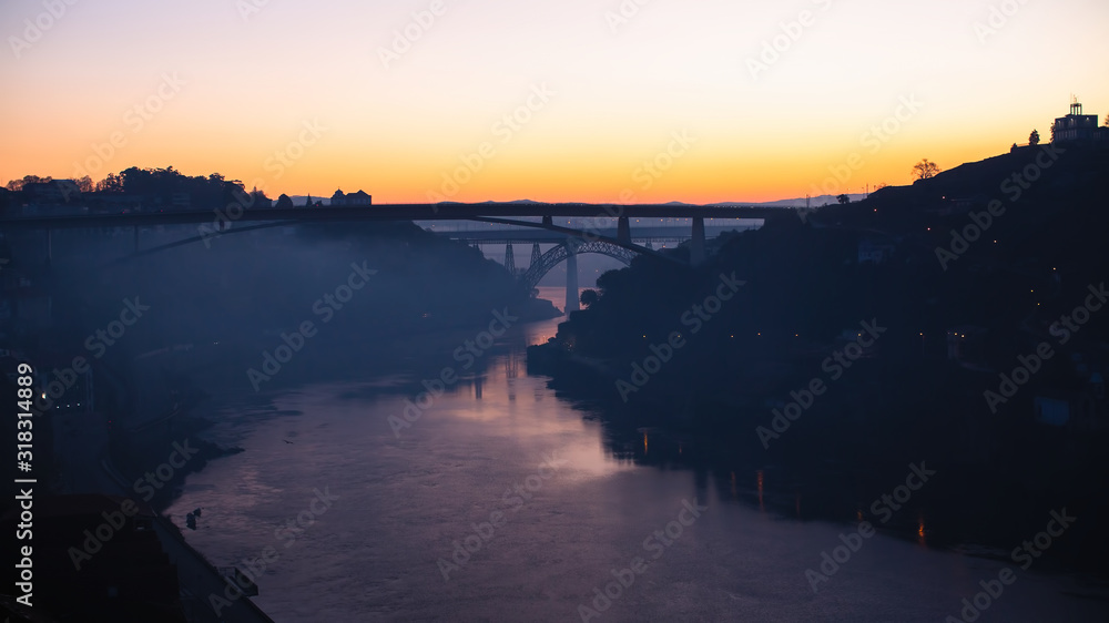 Douro river at night, Porto, Portugal. Douro river at night, Porto, Portugal.