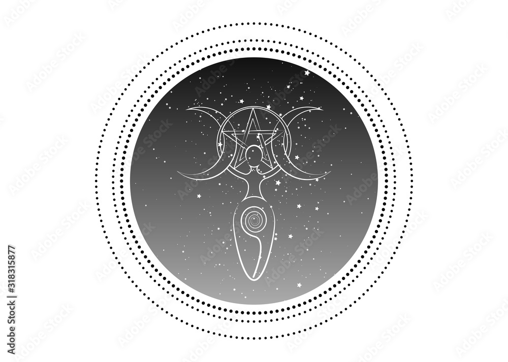 spiral goddess of fertility and triple moon wiccan. The spiral cycle of