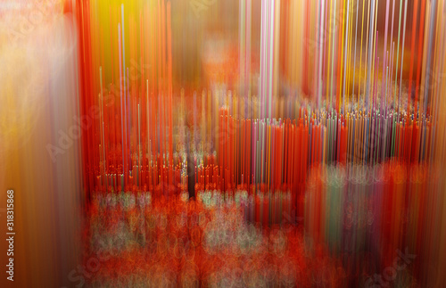 3d render of abstract 3d landscape background base on small particles rectangles in red yellow white and orange colors