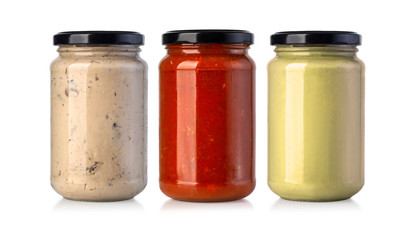 sauce jars on white