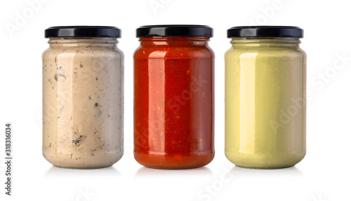 sauce jars on white