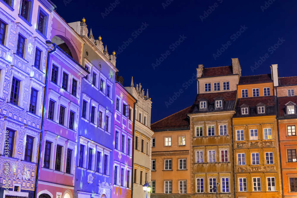 Warsaw Old Town At Night In Poland