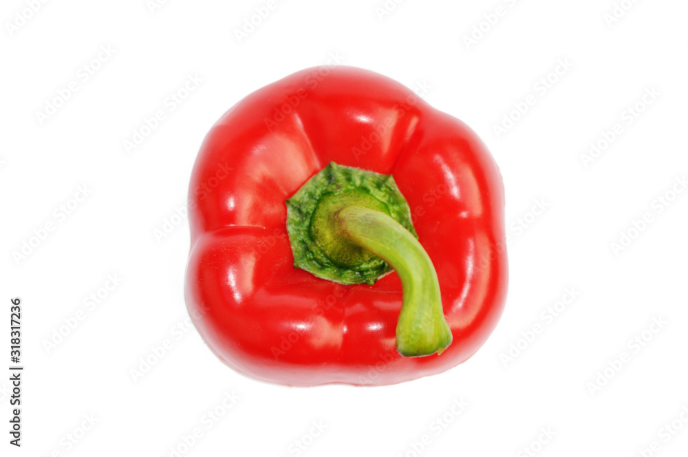 Red sweet paprika pepper top view isolated on white for design packaging Red sweet paprika pepper top view isolated on white for design packaging