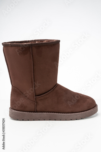 women's warm winter shoes ugg boots brown on a white background