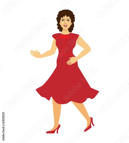 a pretty dancer in red. brunette. Creole girl. avatar for social networks. print. isolated on a white background