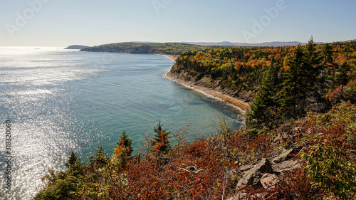 Cabot Trail in the Cape Breton Highlands National Park during Autumn in Nova Scotia, Canada.